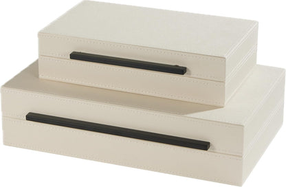 Sagala Set of 2 Ivory Shagreen Decorative Boxes With Brushed Gold Metal Handles, Faux Leather Jewelry Boxes Modern Storages Photo Memory Boxes Home Organizer Boxes (Ivory-Gold, 2pack)