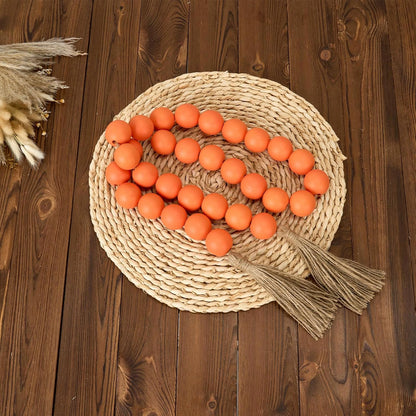 OMISHE Extra Large Wood Bead Garland with 1.6" Diameter Wooden Beads and Tassels, 41" Long Rustic Farmhouse Country Decorative Beads for Home Tiered Tray Decor, Natural Beige