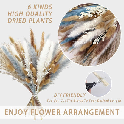 Natural Dried Flower Bouquet - 17" Boho Style Mixed Pampas Grass Ideal for Home Decor, Wedding Decor, Bridal Bouquets, Floral Arrangement, Event Centerpieces, Table Decor