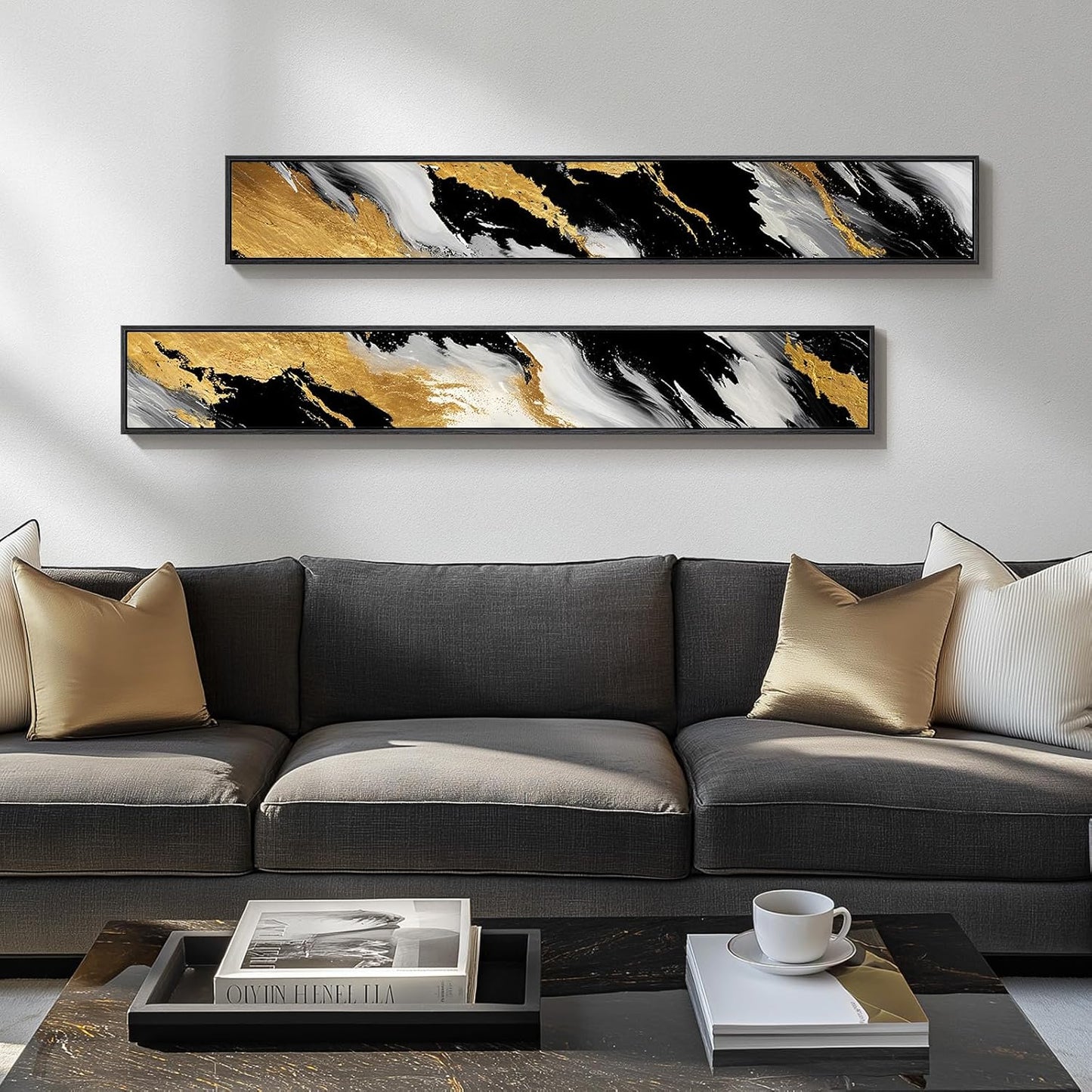 Long Narrow Framed Neutral Abstract Vertical Wall Art Set, 2 Piece Modern Canvas Prints Paintings Artwork for Walls, Beige and Brown Minimalist Pictures for Hallway Entryway Living Room Bedroom Decor