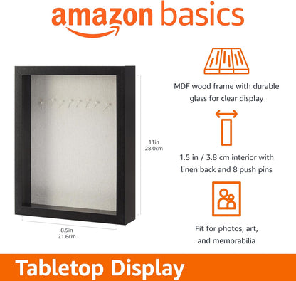 Amazon Basics 8.5" x 11" Shadow Box Wood Rectangular Frame for Display Photos, Memorabilia, Black