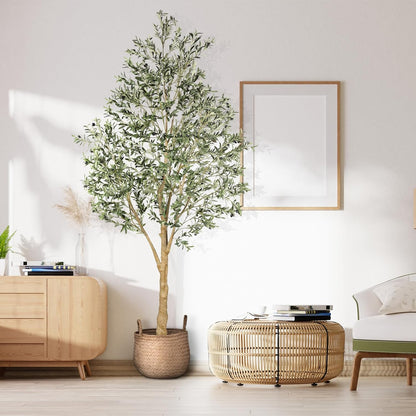 Realead Faux Olive Tree 7ft - Realistic Tall Olive Trees Artificial Indoor - Large Fake Olive Tree with Natural Wood Trunk and Lifelike Leaves - Artificial Olive Tree for Home Office Decor