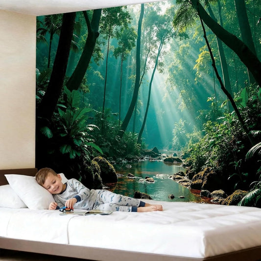 Atrippy Northern Lights Forest Wall Tapestry for Bedroom Living Room, Nature Starry Night Calming Aurora Borealis Wall Hanging, Winter Space Tapestry Ceiling Decor for Dorm Men 51"X60"