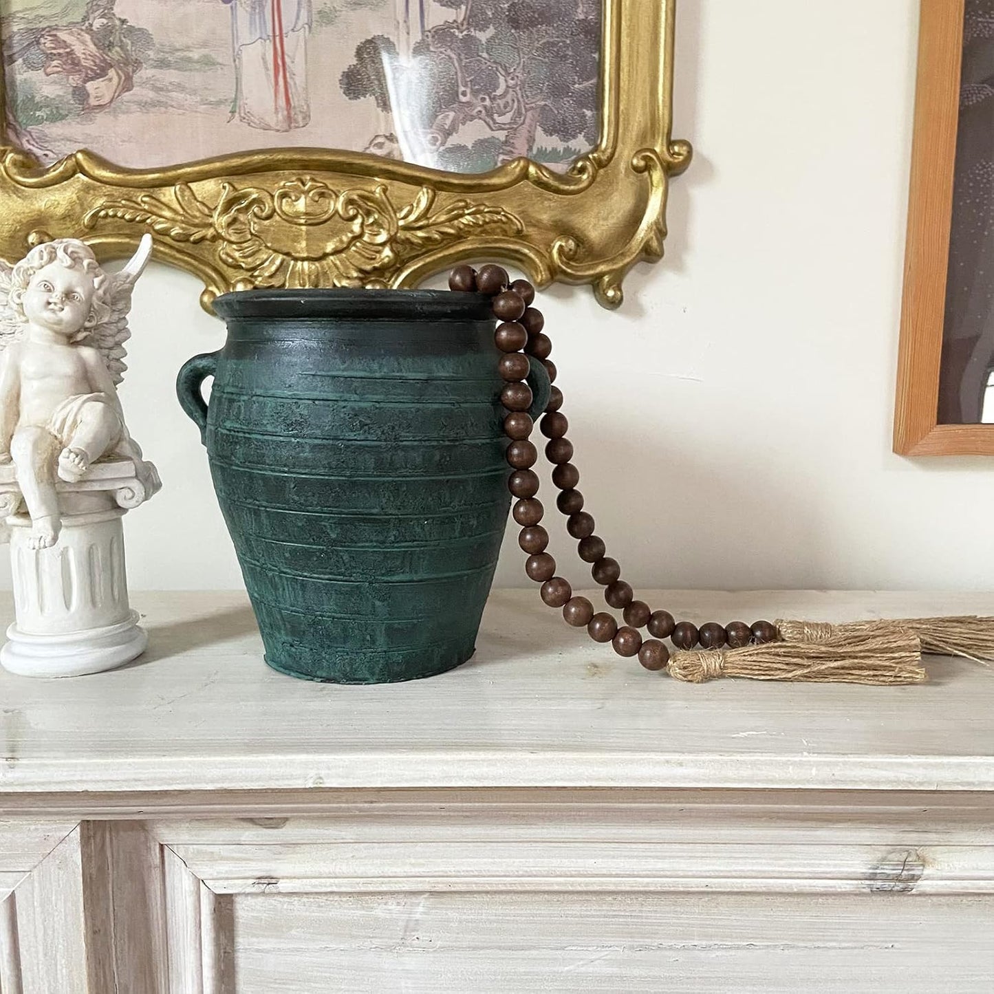 OMISHE 59in Wood Bead Garland with Tassels, Decorative Beads, Farmhouse Wooden Beads Garland for Wall Hanging Home Festival Decor, Aqua, Teal