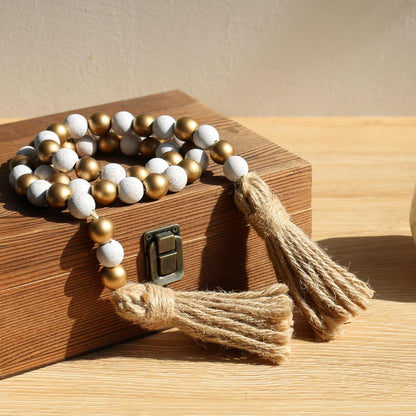 Meplait Wood Bead Garland, 39in Farmhouse Beads with Tassels for Tiered Tray Decor