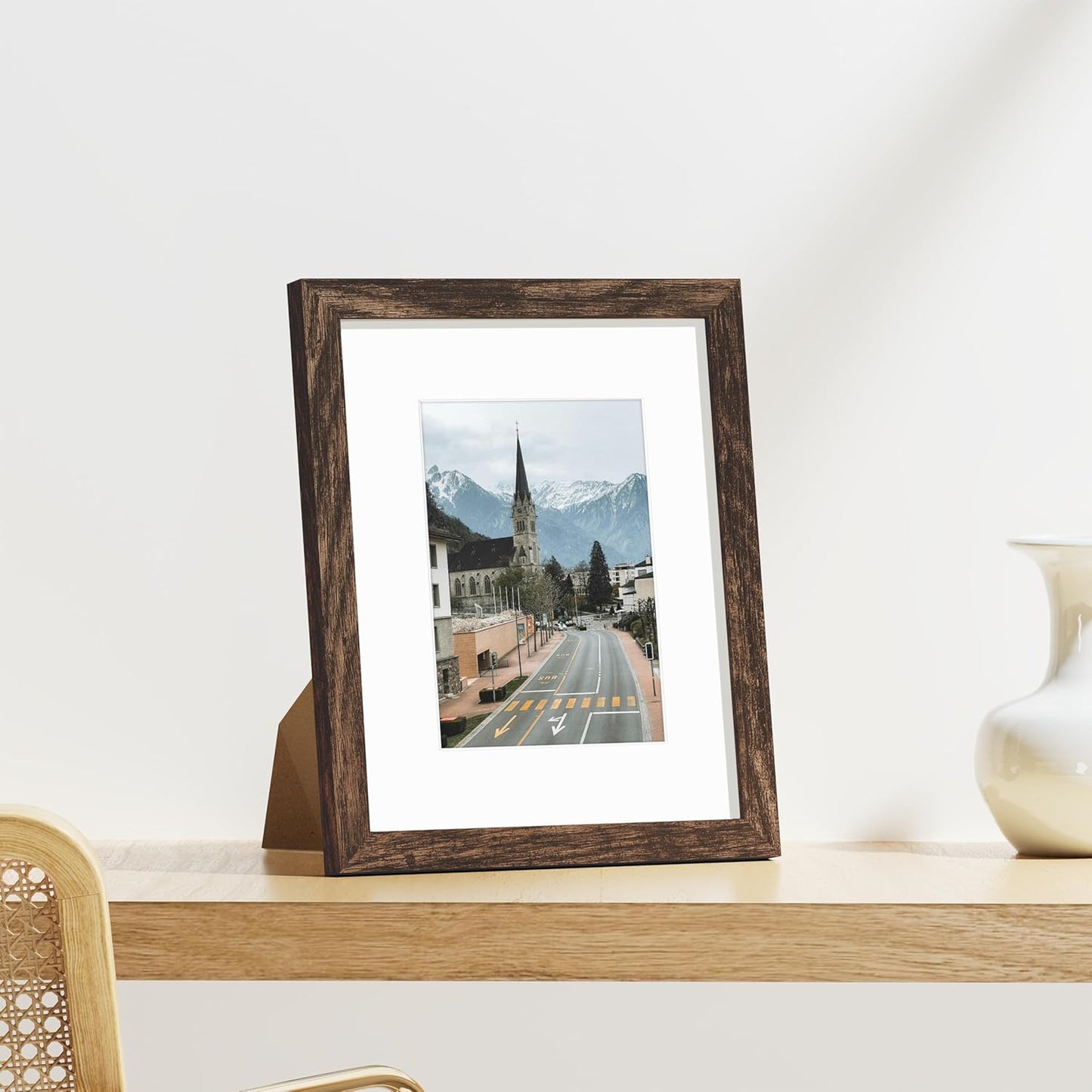Vittanly 8x10 Picture Frames Set of 9, Shatter Resistant Plexiglass, Display 5x7 Pictures with Mat or 8x10 without Mat, Photo Frames for Wall or Tabletop, Engineered Wood, Black - Colors A