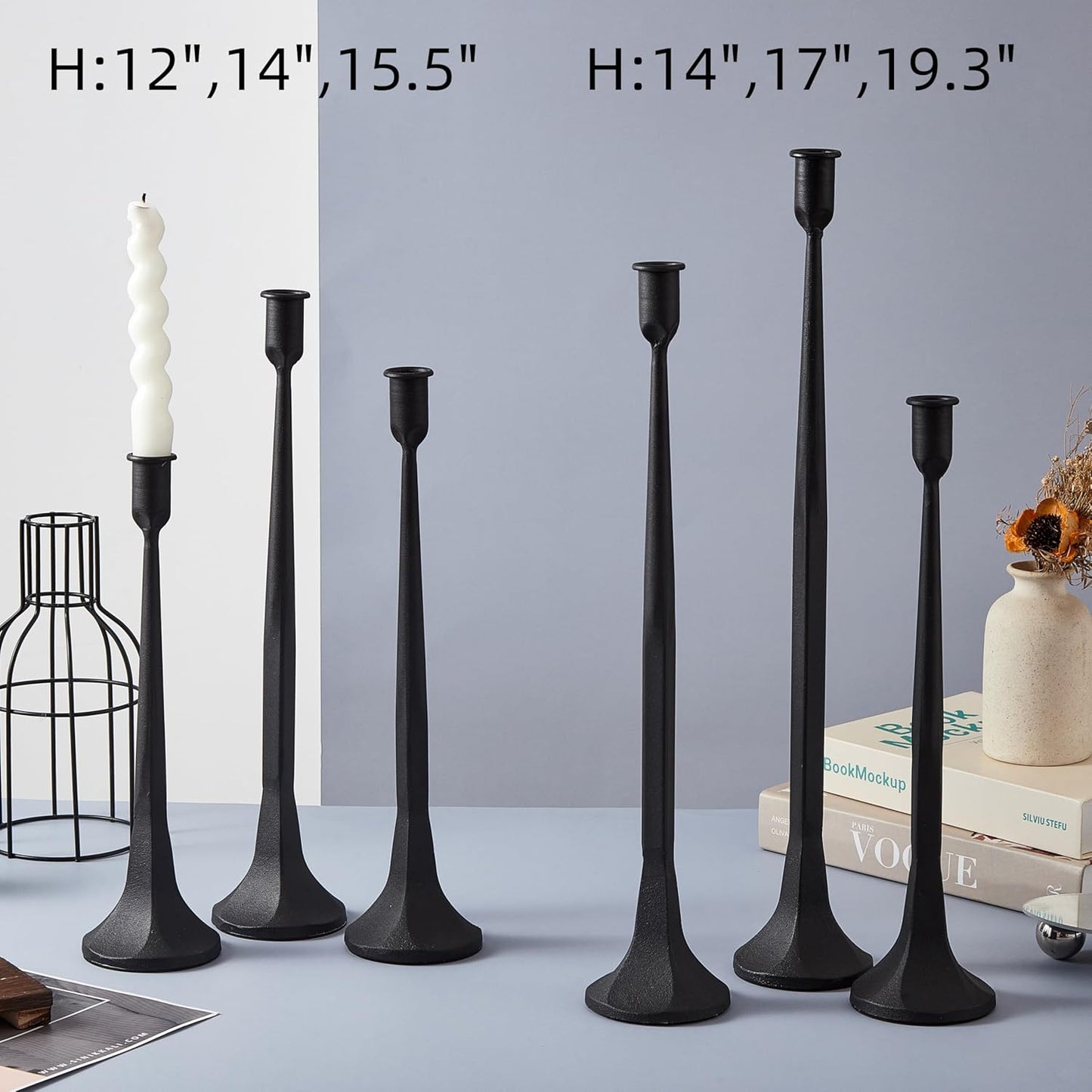 Denique Iron Taper Candle Holder Set of 3, Gold Candlestick Holders Decorative Candle Stand, Tapered Candle Holders Tall Set for Wedding, Dining Table, Home Decoration (Gold)
