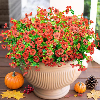 HyeFlora Artificial Flowers for Outdoor Indoor Garden Home Decoration, Faux Flower Daisy with Eucalyptus Leaves Fake Plants Greenery Boxwood Porch Patio, 12 Bundles (Mix Pink Red Purple Yellow)