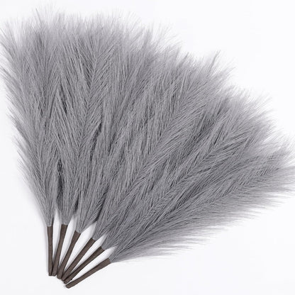 UREYMX Faux Pampas Grass Decor 17.7 Inch 6pcs, Artificial Pampas Grass Fluffy Home Decor, Short Vase Room Decor pompous Grass Flower Arrangement for Boho Home Wedding Decoration (Black)