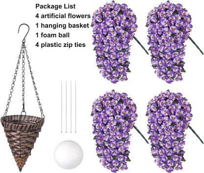 HyeFlora Artificial Flowers for Outdoors, 2pcs Faux Silk Pansies Flowers UV Resistant Fake Hanging Flower Plants for Outside Planters Porch Yard Patio Window Box (Mix Purple)