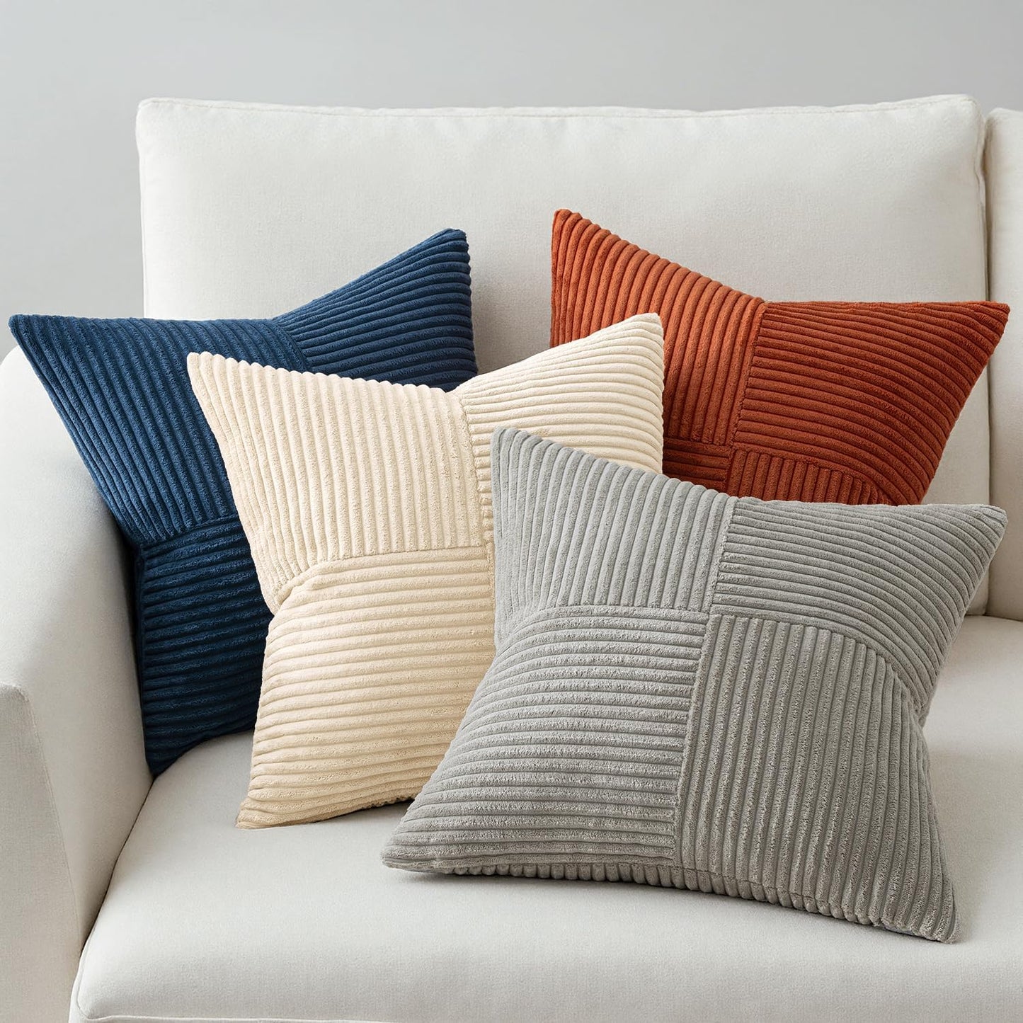 MIULEE Teal Orange Decorative Throw Pillow Covers 18x18 Inch Set of 4 Boho Corduroy Striped Cushion Cases Modern Farmhouse Patchwork Pillow Cases for Couch Sofa Bedroom Home Decor