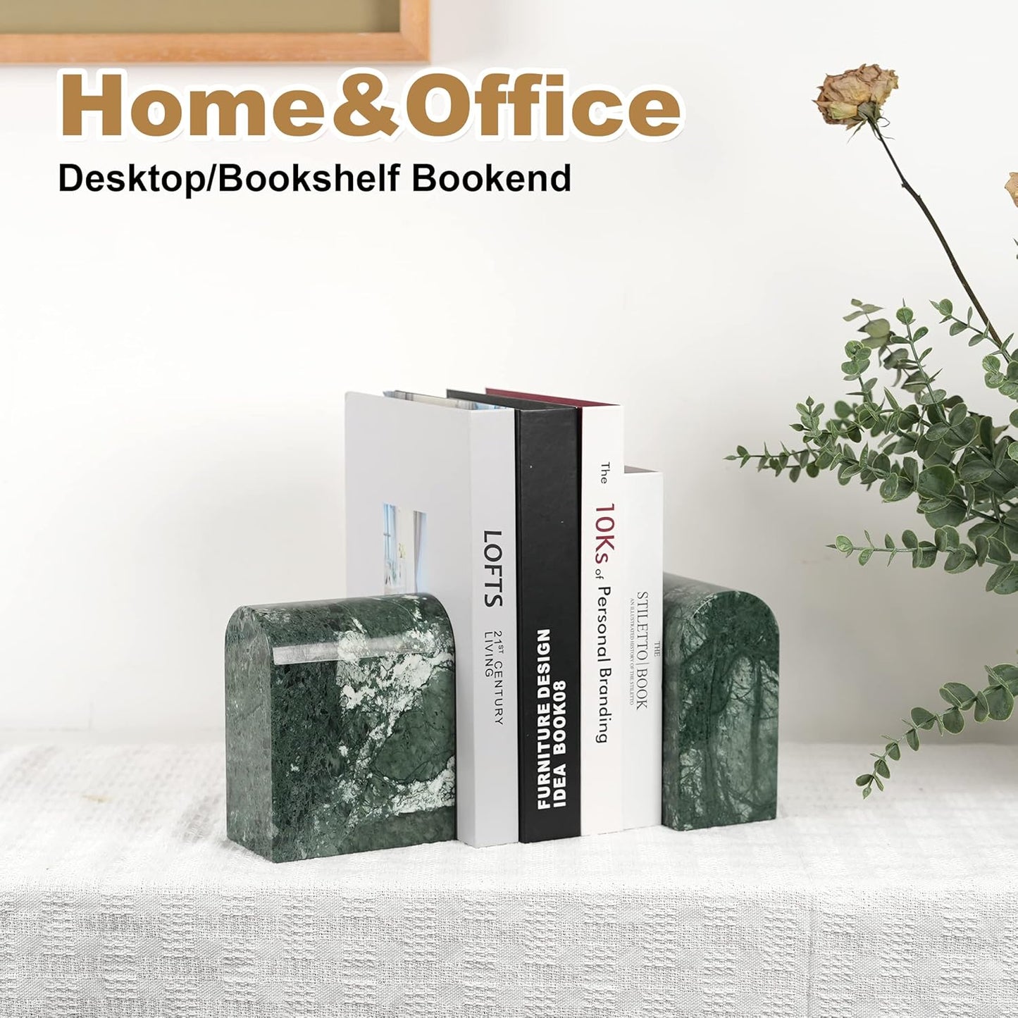 Koville African Natural Marble Bookends for Shelves, Non-Slip Book Ends, 13LBS Ultra Heavy Duty Marble Book Holder Organizer, Apartment Decor for Movies/CD/Video Games(Namib Fantasy)