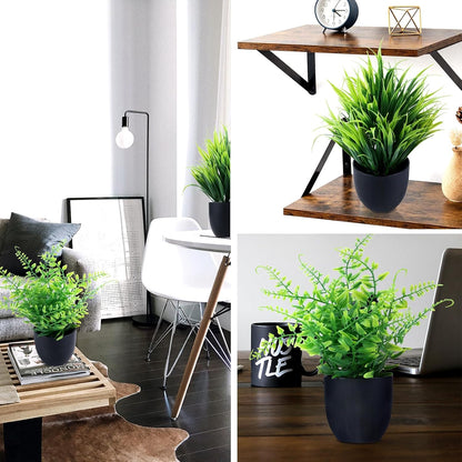 GREENTIME 4 Pack Fake Plants in Black Pot Mini Artificial Eucalyptus Potted Plant Small Faux Grass Greenery Potted for Indoor Home Office Farmhouse Bathroom Table Decoration