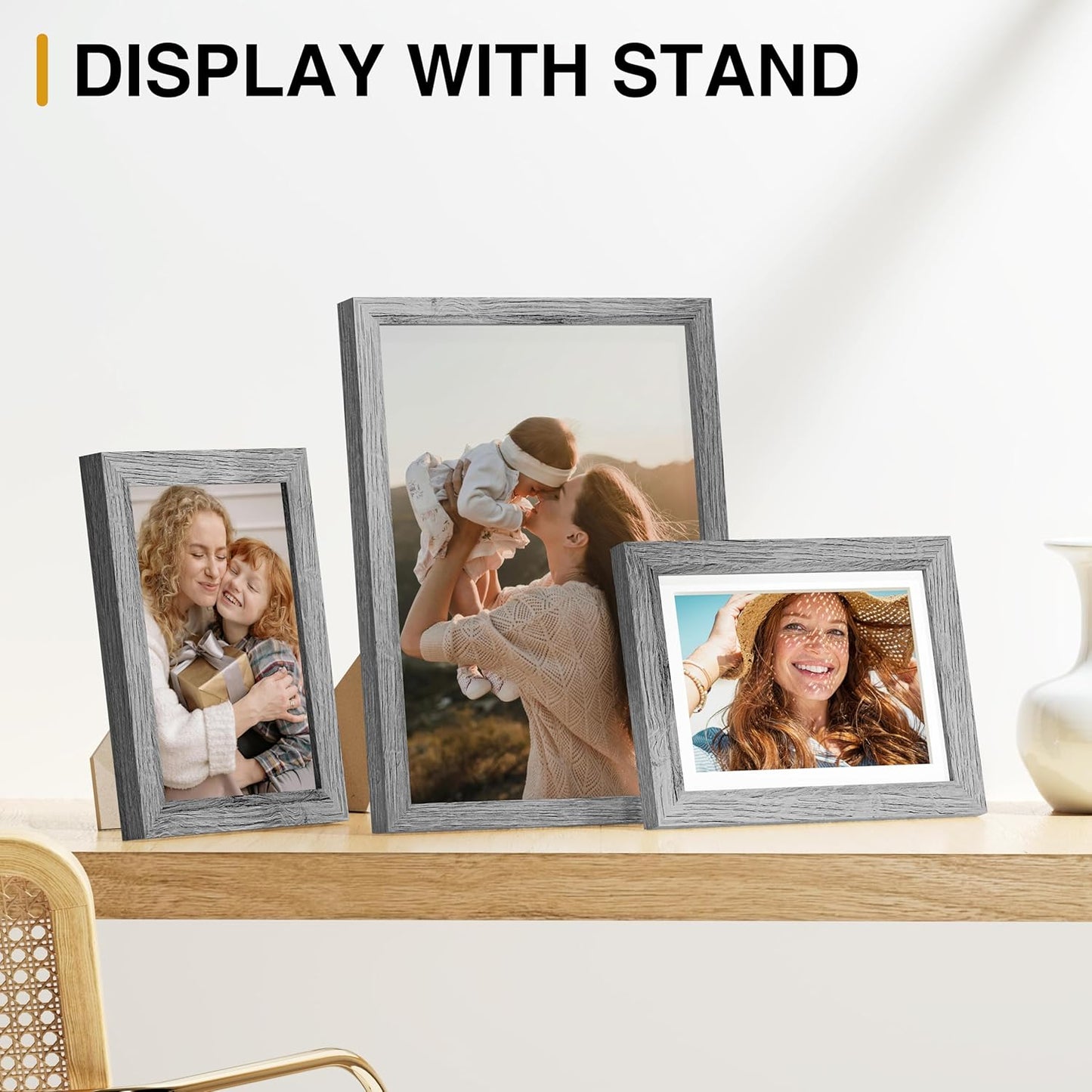 Vittanly 15 Pack Picture Frames Collage Wall Decor for Mounting or Tabletop Display, Gallery Frame Set for Family, Multi Sizes Including 3pcs 8x10, 6pcs 5x7, 6pcs 4x6, Black