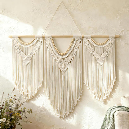 Tempospark Large Macrame Wall Hanging, 43" Wx32 L Boho Wall Hangings for Living Room Bedroom Nursery, Boho Chic Large Macrame Tapestry for Bedroom Wall Decor (Tassel)