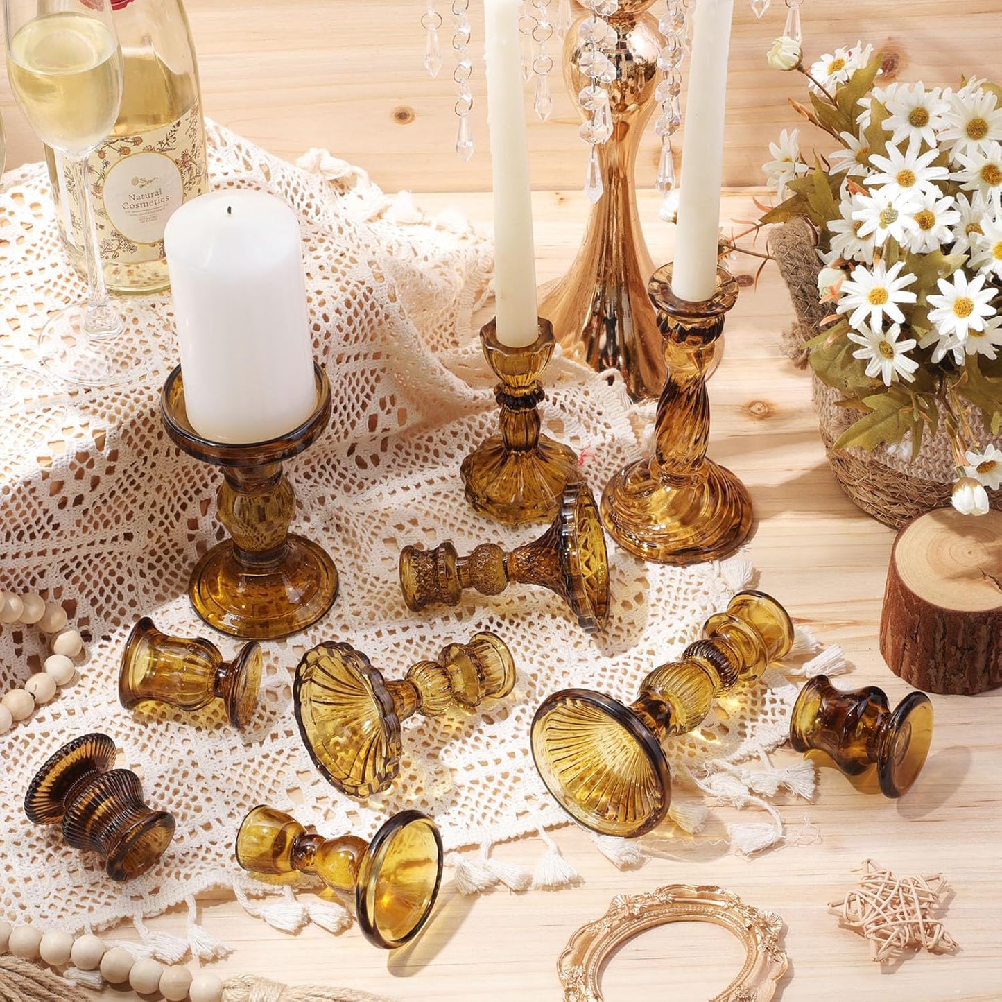 Mumufy 10 Pcs Glass Crystal Taper Candle Holders Clear Glass Candlestick Holder Fit 0.8 Inch Candles Crystal Decorative Candle Stand Centerpiece Table Wedding Dining Party (Classic,Clear)