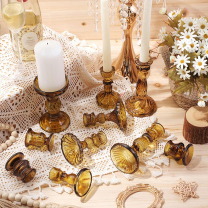 Mumufy 10 Pcs Glass Crystal Taper Candle Holders Clear Glass Candlestick Holder Fit 0.8 Inch Candles Crystal Decorative Candle Stand Centerpiece Table Wedding Dining Party (Classic,Clear)