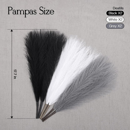 UREYMX Faux Pampas Grass Decor 17.7 Inch 6pcs, Artificial Pampas Grass Fluffy Home Decor, Short Vase Room Decor pompous Grass Flower Arrangement for Boho Home Wedding Decoration (Black)