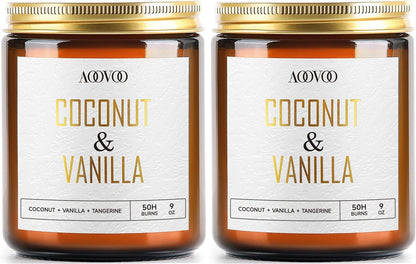 AOOVOO Coconut Vanilla Candles - 9 oz Scented Candles, Aromatherapy Candle, Soy Candle for Home Scented