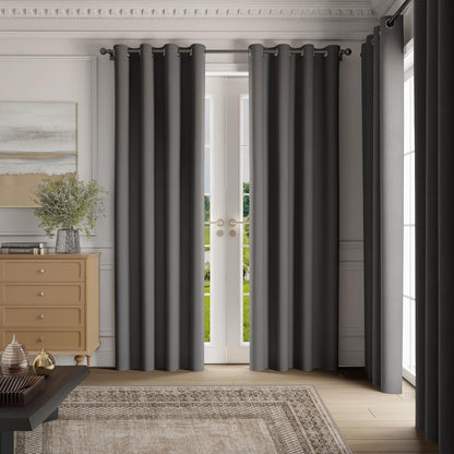 NICETOWN Halloween Pitch Black Solid Thermal Insulated Grommet Blackout Curtains/Drapes for Bedroom Window (2 Panels, 42 inches Wide by 63 inches Long, Black) - Colors E