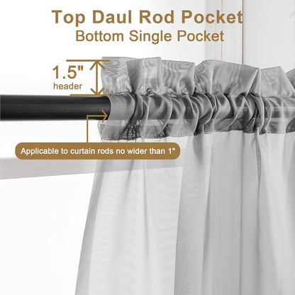 Chyhomenyc Sheer White Valances for Windows 2 Pack, Small Window Curtains for Living Room Bathroom Cafe Laundry Basement, Modern Top Dual Rod Pocket Voile Curtain, 42W x 14L inches, White - Colors B