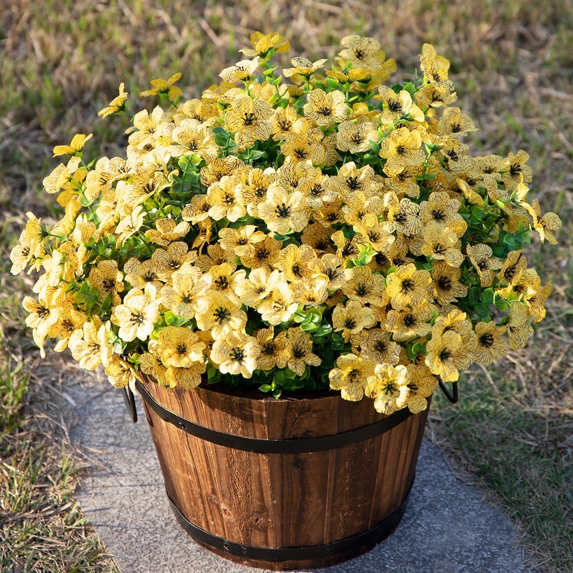 HyeFlora Artificial Flowers for Outdoor Indoor Garden Home Decoration, Faux Flower Daisy with Eucalyptus Leaves Fake Plants Greenery Boxwood Porch Patio, 12 Bundles (Mix Pink Red Purple Yellow)