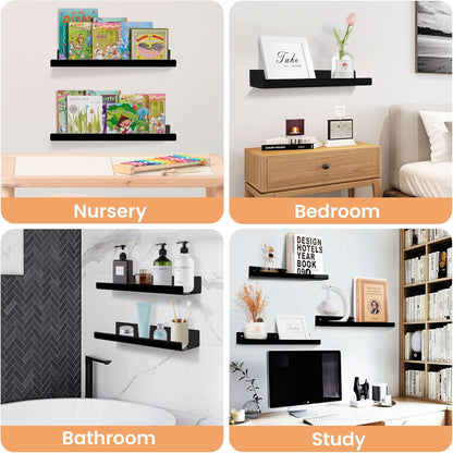 upsimples Acrylic Shelves for Bathroom Storage, 15" Floating Shelves Wall Organizer for Perfume, Make up, Skincare, Kids Bookshelf for Bedroom, Nursery, Living Room Decor, Clear, 4 Pack