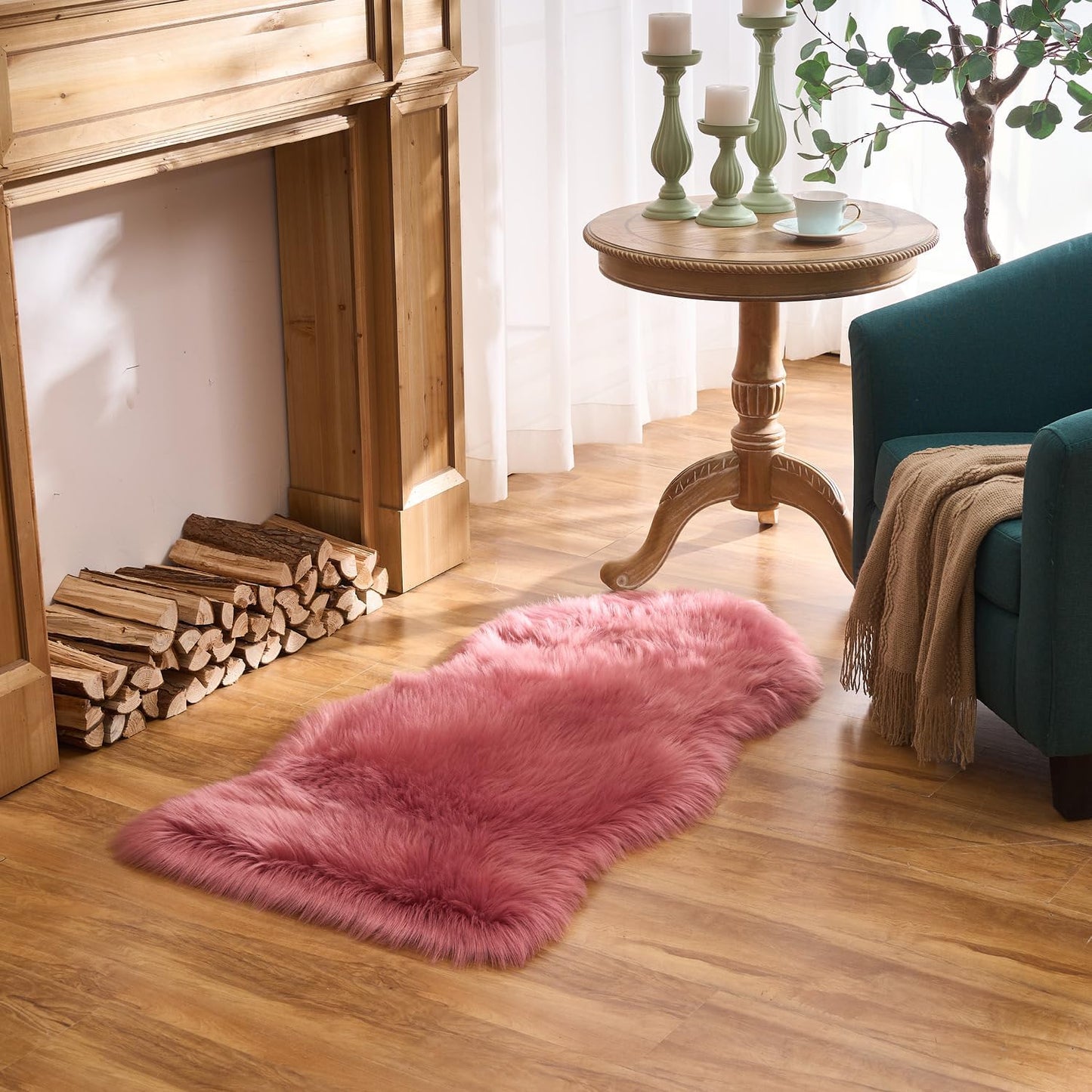 EasyJoy Ultra Soft Fluffy/Fuzzy Shaggy Area Rug Faux Fur Chair Cover Seat Pad for Bedroom Floor Sofa Living Room (2 x 6 ft Sheepskin, Beige)