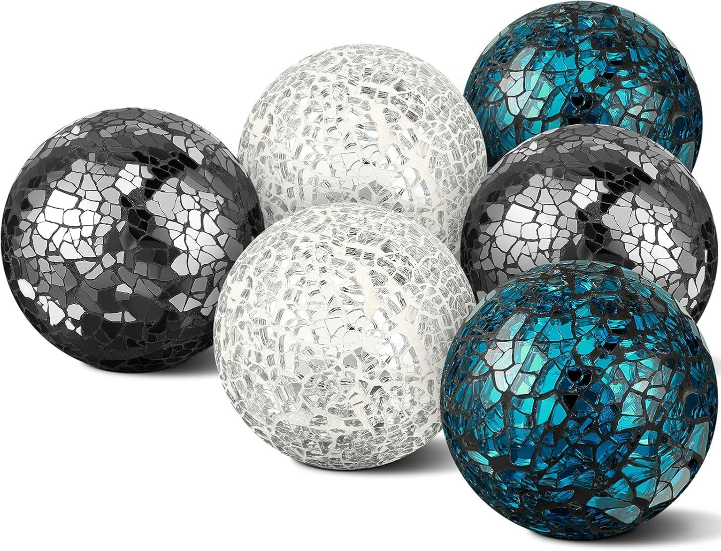 Cunhill 6 Pieces Decorative Balls for Bowls 6.5 cm / 2.5 Inch Orbs Glass Balls for Centerpiece Bowls Mosaic Sphere for Home Decoration Dining Table Christmas Party (White,Red,Reddish Black)