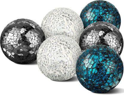 Cunhill 6 Pieces Decorative Balls for Bowls 6.5 cm / 2.5 Inch Orbs Glass Balls for Centerpiece Bowls Mosaic Sphere for Home Decoration Dining Table Christmas Party (White,Red,Reddish Black)