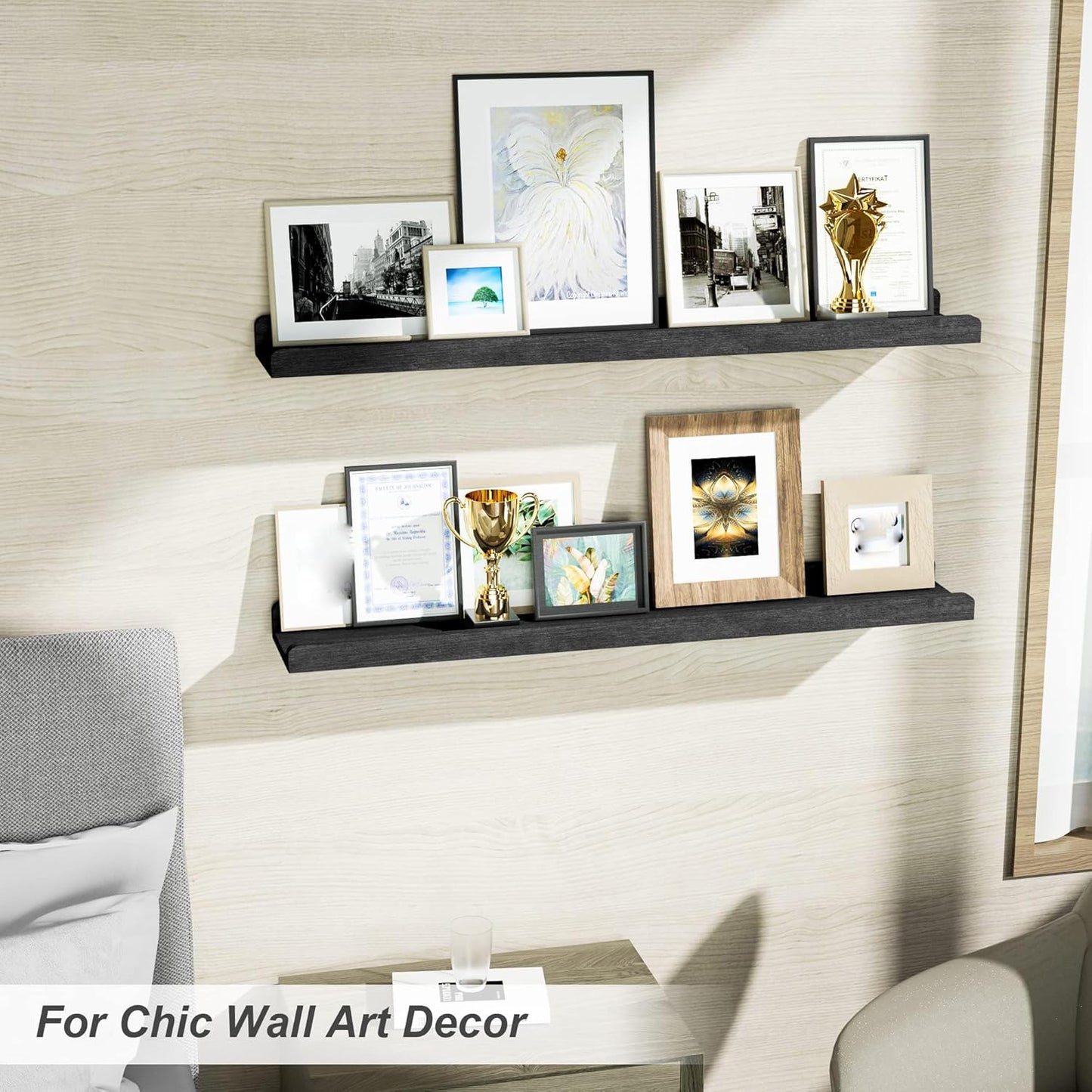 Love-KANKEI Floating Shelves Wall Mounted Set of 2, 17 Inch Rustic Wood Wall Shelves for Storage, Bedroom Living Room Bathroom Kitchen Office and More White