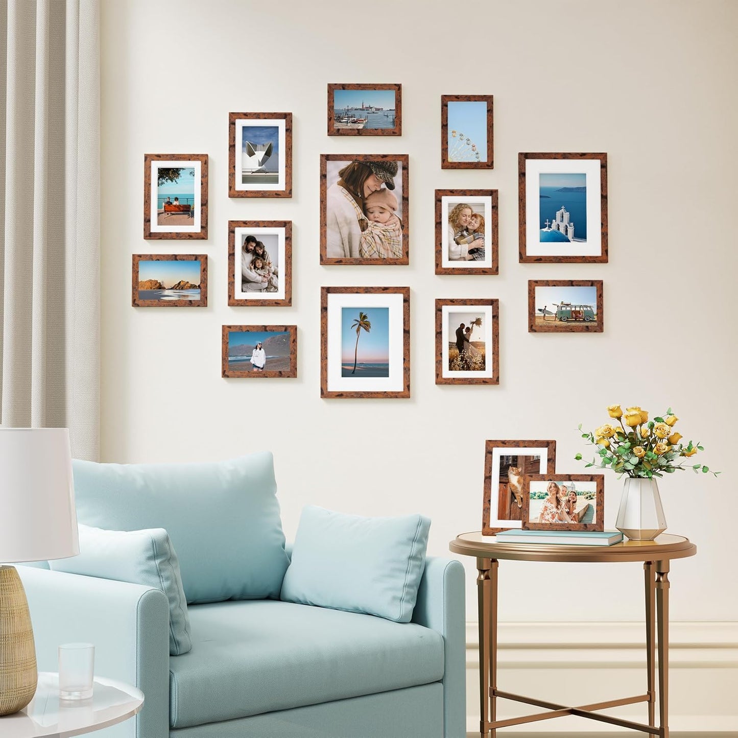 Vittanly 15 Pack Picture Frames Collage Wall Decor for Mounting or Tabletop Display, Gallery Frame Set for Family, Multi Sizes Including 3pcs 8x10, 6pcs 5x7, 6pcs 4x6, Black