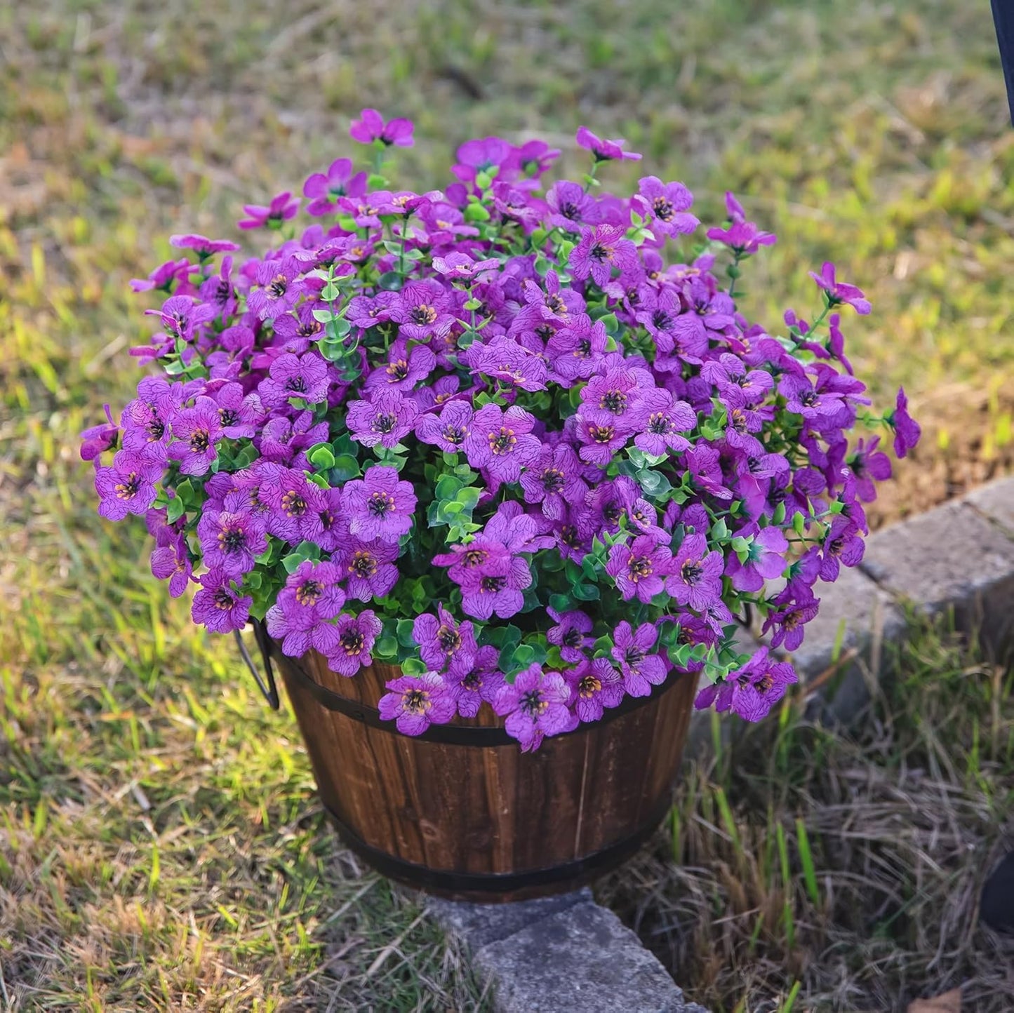 HyeFlora Artificial Flowers for Outdoor Indoor Garden Home Decoration, Faux Flower Daisy with Eucalyptus Leaves Fake Plants Greenery Boxwood Porch Patio, 12 Bundles (Mix Pink Red Purple Yellow)