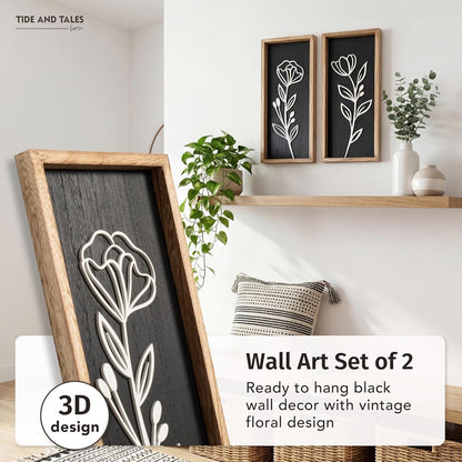 3D Floral Green Wall Art (Set of 2) Lightweight, Wooden Ready-to-Hang Boho Framed Wall Art for Bathroom, Bedroom, Living Room or Office – Premium Sage Green Farmhouse Decor – Gift-Boxed