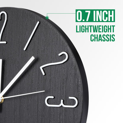Wall Clock 12 Inch Silent Non-Ticking Imitation Wood Indoor Clock Round White Decor Clock Modern 3D Figures Quartz Wall Clocks for Home, Hotel, Office, School, Bedroom, Living Room, Kitchen