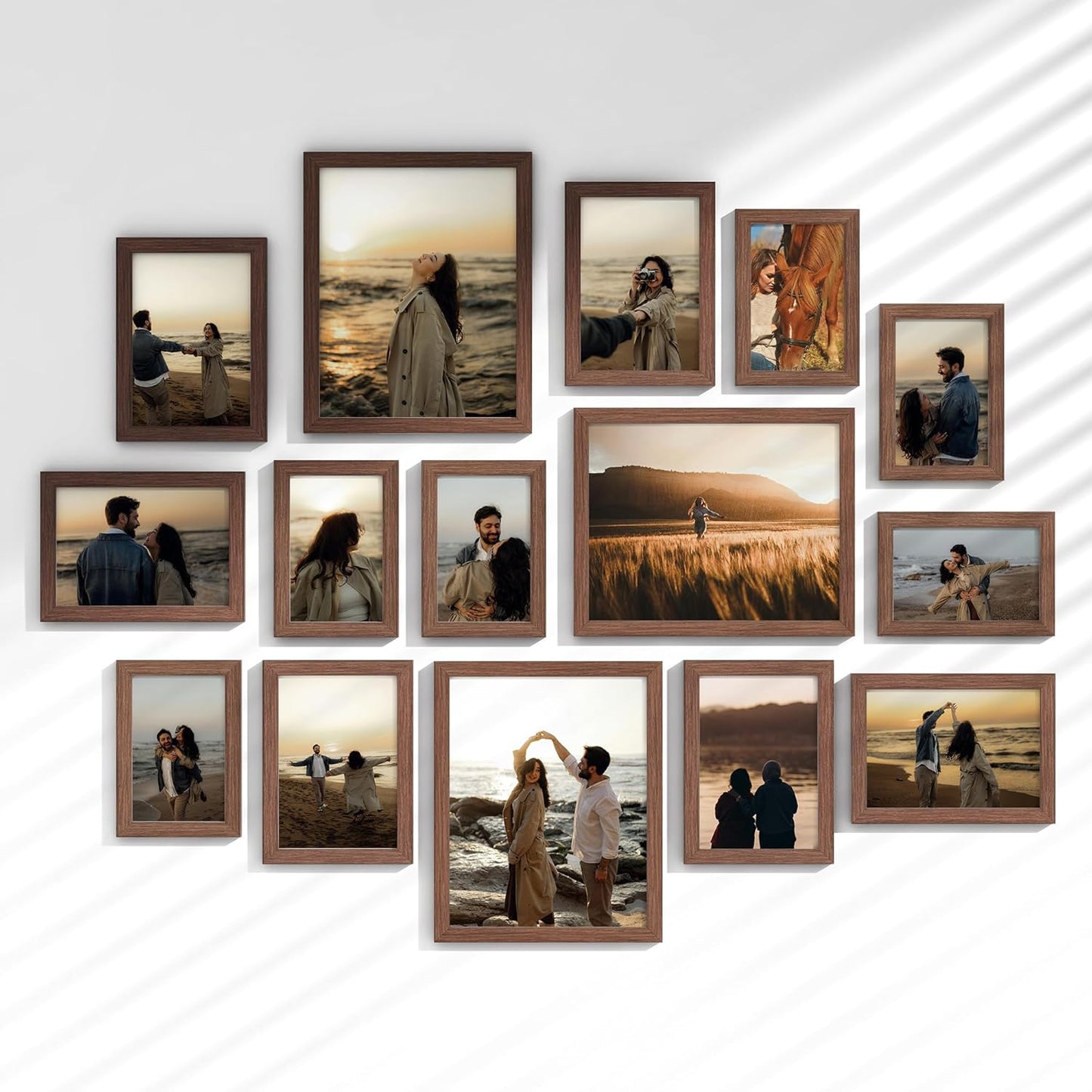 Venusmiles 15 Pack Picture Frames Collage Wall Decor, Gallery Frame Set for Wall Mounting or Tabletop Display, Multi Sizes Including 3pcs 8x10, 6pcs 5x7, 6pcs 4x6, Oak