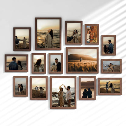 Venusmiles 15 Pack Picture Frames Collage Wall Decor, Gallery Frame Set for Wall Mounting or Tabletop Display, Multi Sizes Including 3pcs 8x10, 6pcs 5x7, 6pcs 4x6, Oak