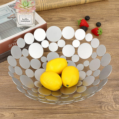 OwnMy Metal Fruit Bowl Basket Creative Table Centerpiece Fruit Stand Decorative Countertop Fruit Holder for Kitchen Counter, Iron Large Fruit Plate Round Storage Tray for Bread Snacks Candy (Black)