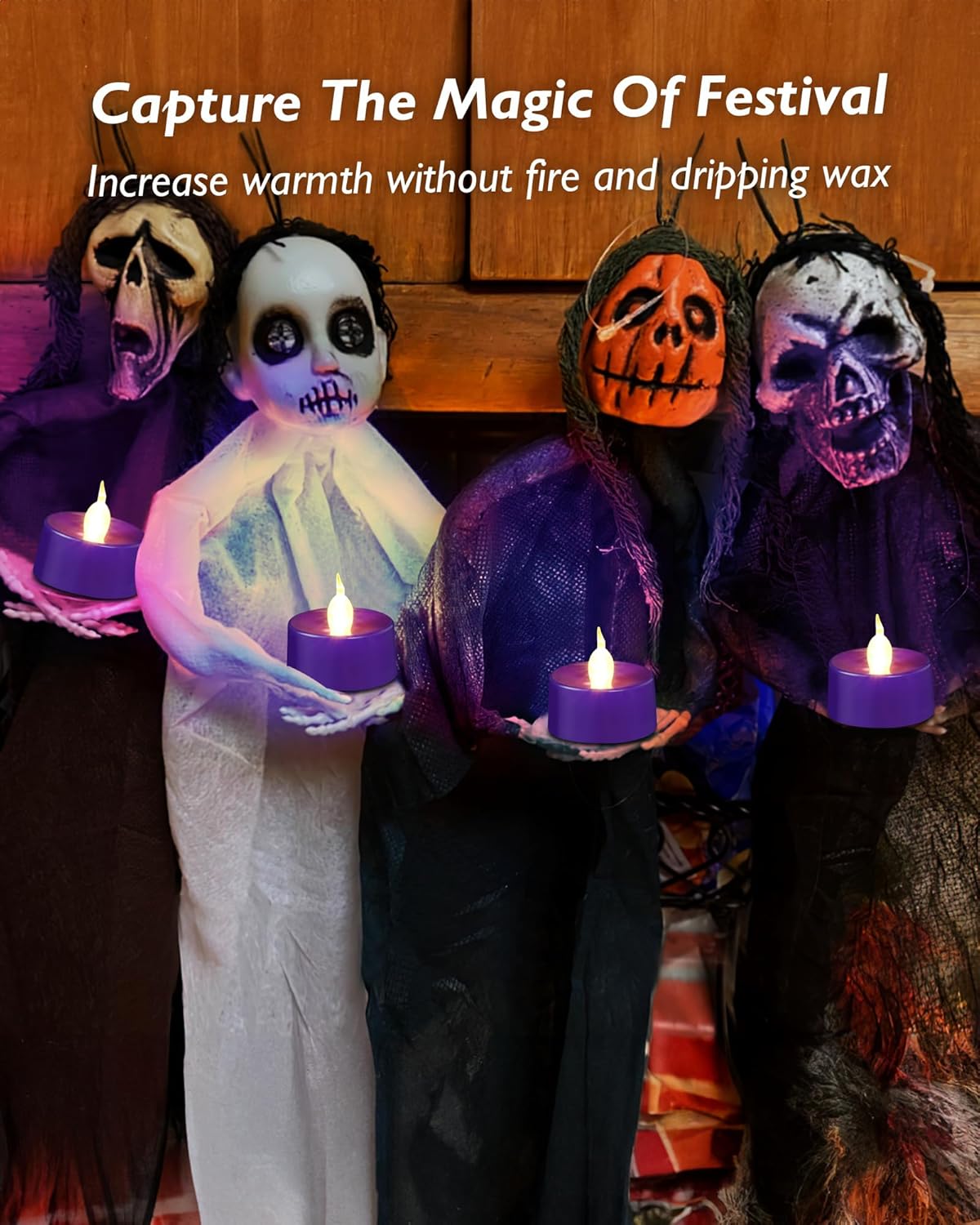 merrynights LED Candles, Tea Lights Candles Battery Operated Bulk, 50-Pack Long-Lasting 200 Hours Flameless Tealight Candles, Realistic Tea Lights for Christmas Halloween Wedding, 1.5'' D X 1.25'' H