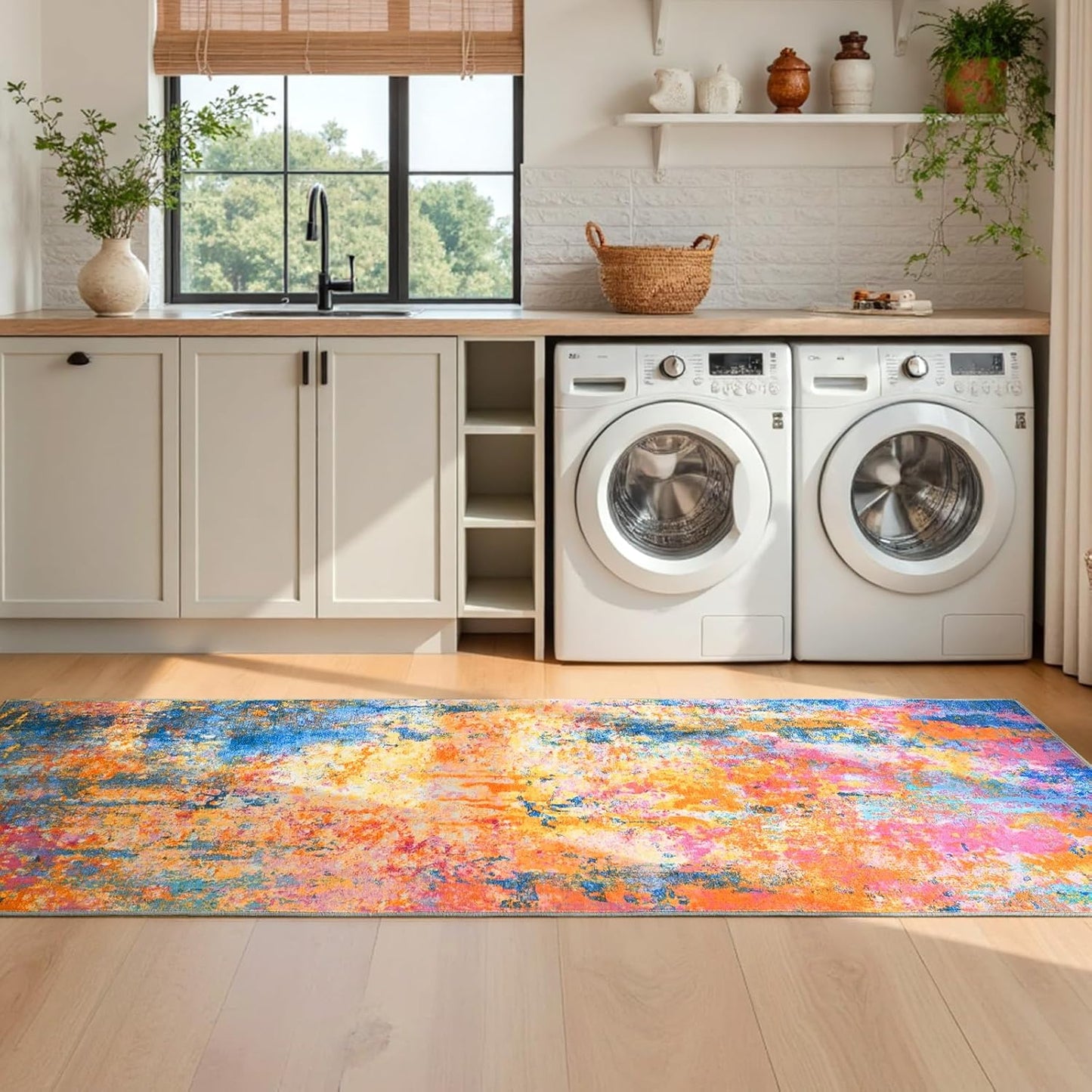 Ompaa 2x6 Rug Runners for Hallways Kitchen Runner Rug Non Slip Washable Grey Long Runner Rugs with Rubber Backing Soft Abstract Carpet Runner for Hallways, Kitchen, Bedroom, Bathroom, Entryway - Colors B