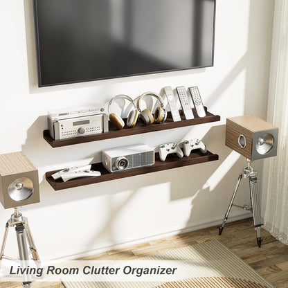 Love-KANKEI Floating Shelves Wall Mounted Set of 2, 17 Inch Rustic Wood Wall Shelves for Storage, Bedroom Living Room Bathroom Kitchen Office and More White