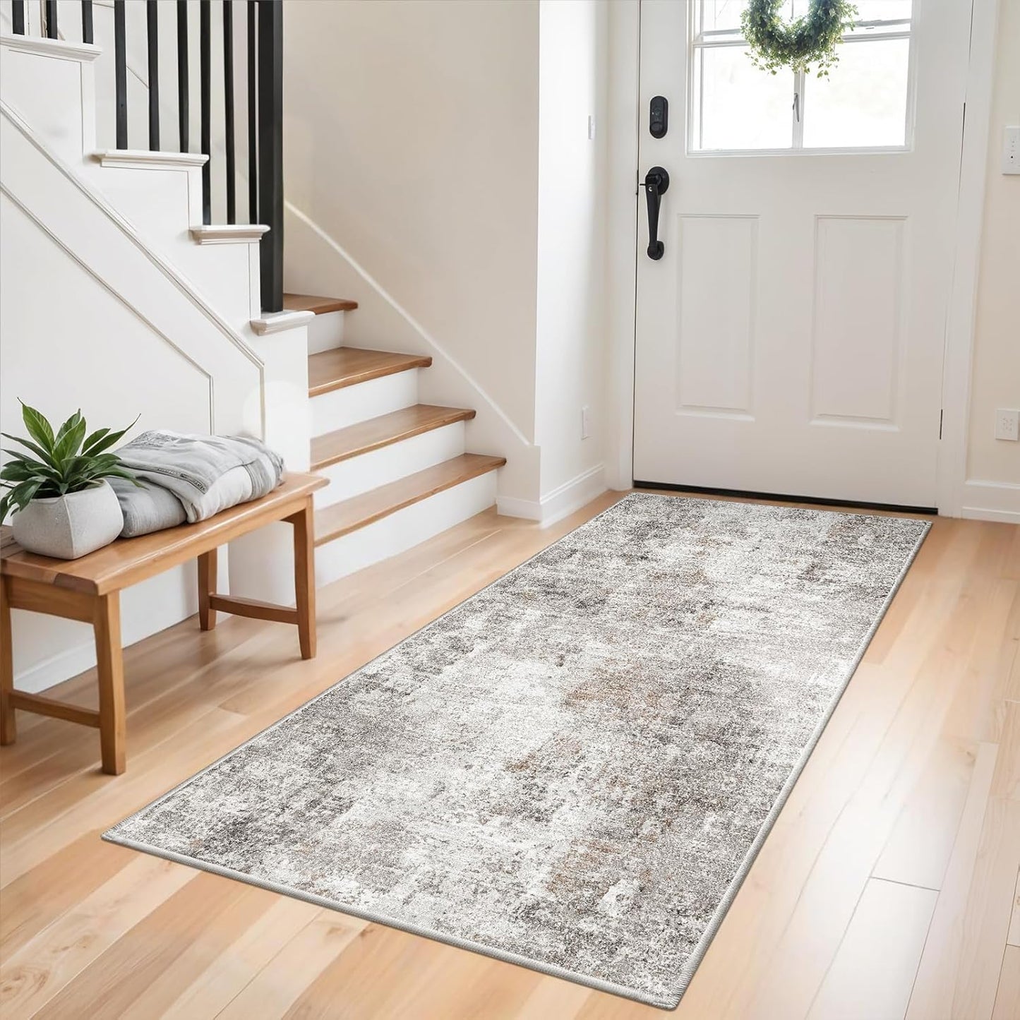 2x3 Washable Non-Slip Area Rug - Soft Low Pile Throw Rug for Kitchen Entryway Bedroom - Modern Indoor Door Mat with Rubber Backing (Beige Grey) - Colors A