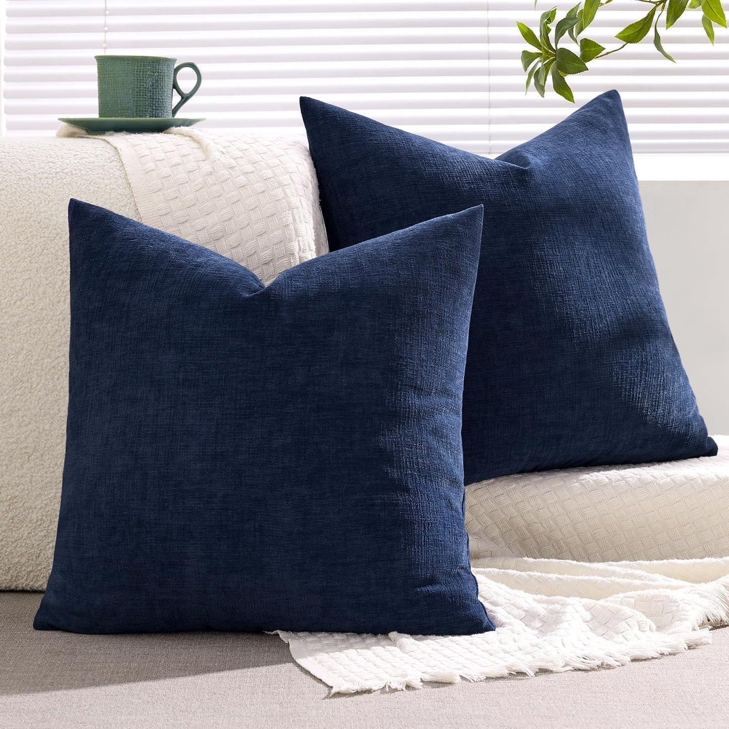 MIULEE Olive Green Couch Pillow Covers 18x18 Inch, Set of 2 Soft Chenille Decorative Square Throw Pillow Covers Farmhouse for Sofa Living Room Bed