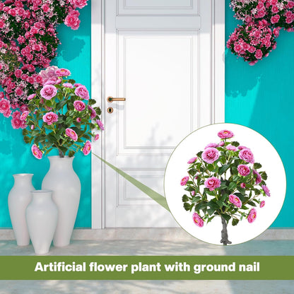 Lunmon 2 Pack 3ft Artificial Camellia Plants Tree 36" Faux Camellia Flower with Spike UV Resistant Realistic Fake Floral Blooming Bush for Indoor Outdoor Front Door Porch Backyard Garden, Purple