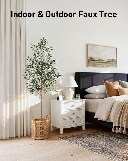 FLOWORLD 6FT Olive Trees Artificial Indoor, Tall Faux Olive Tree 6FT (72in) with Natural Wood Trunk & Realistic Olives, Stable Base, Pet Friendly Artificial Plant for Home Office, Living Room, Outdoor