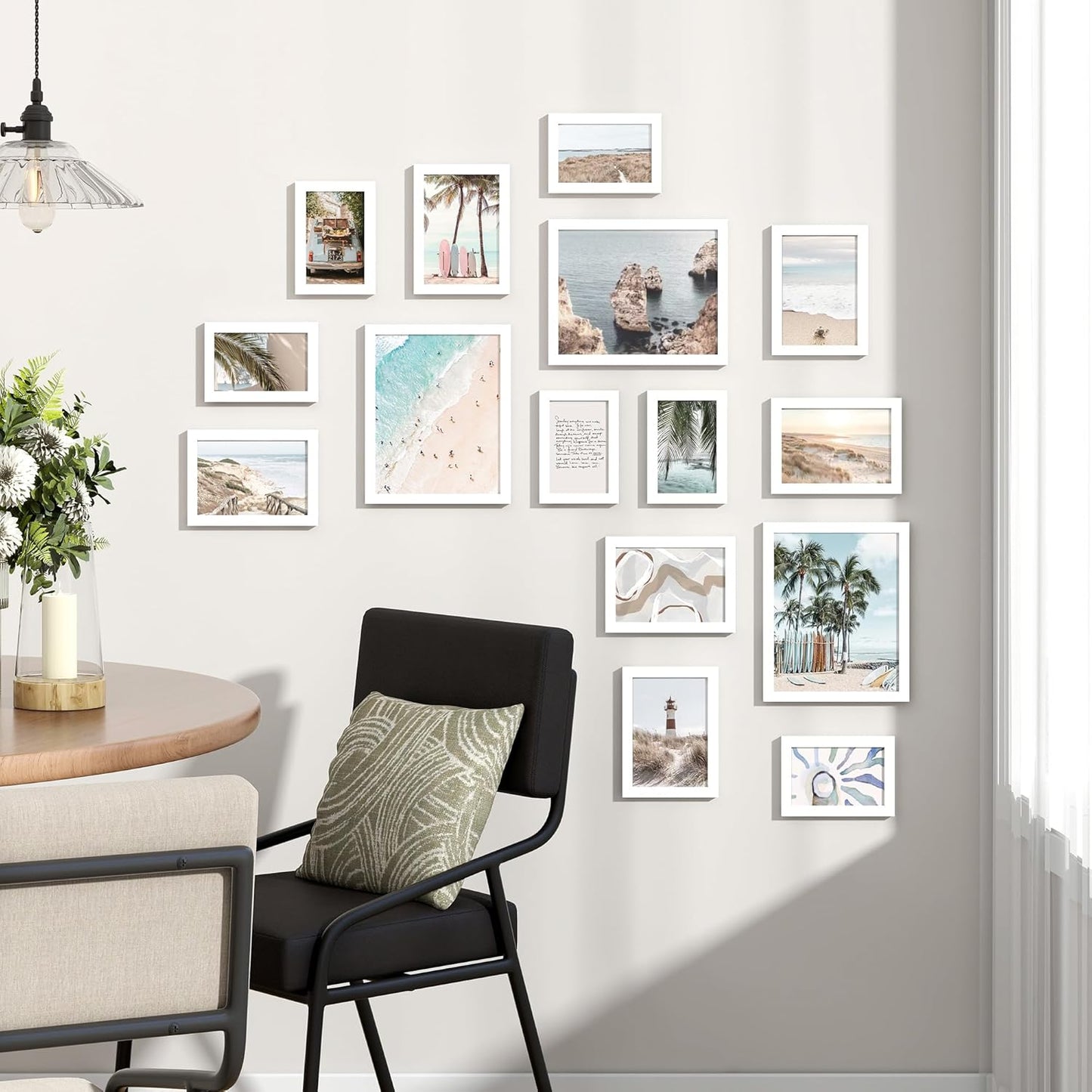 Venusmiles 15 Pack Picture Frames Collage Wall Decor, Gallery Frame Set for Wall Mounting or Tabletop Display, Multi Sizes Including 3pcs 8x10, 6pcs 5x7, 6pcs 4x6, Oak