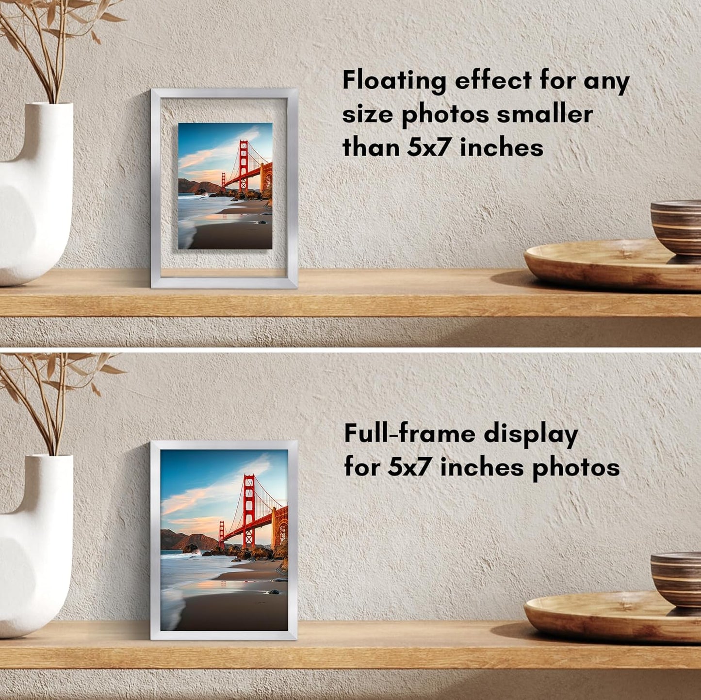 Americanflat Aluminum 11x14 Floating Picture Frame with Shatter-Resistant Glass - Use as 8x10 Picture Frame or Display 11x14 Photo - Signature Float Collection - Photo Frames for Wall Display - Black