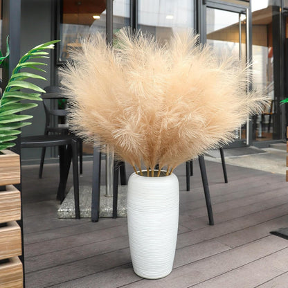 Ouddy Decor 8 Pcs Faux Pampas Grass Decor 38''/97cm Tall Artificial Large Pompous Pompas Floral Fluffy Fake Plants Floor Vase Filler for Wedding Kitchen Home Boho Decorations, Mixed Beige