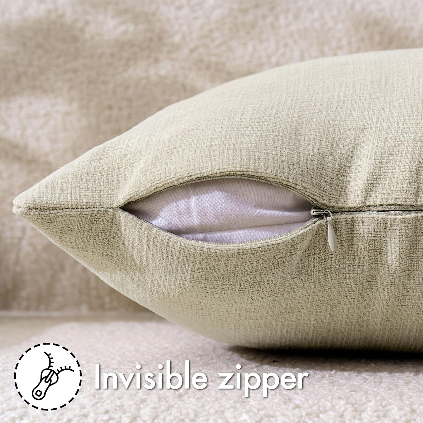 MIULEE Olive Green Couch Pillow Covers 18x18 Inch, Set of 2 Soft Chenille Decorative Square Throw Pillow Covers Farmhouse for Sofa Living Room Bed