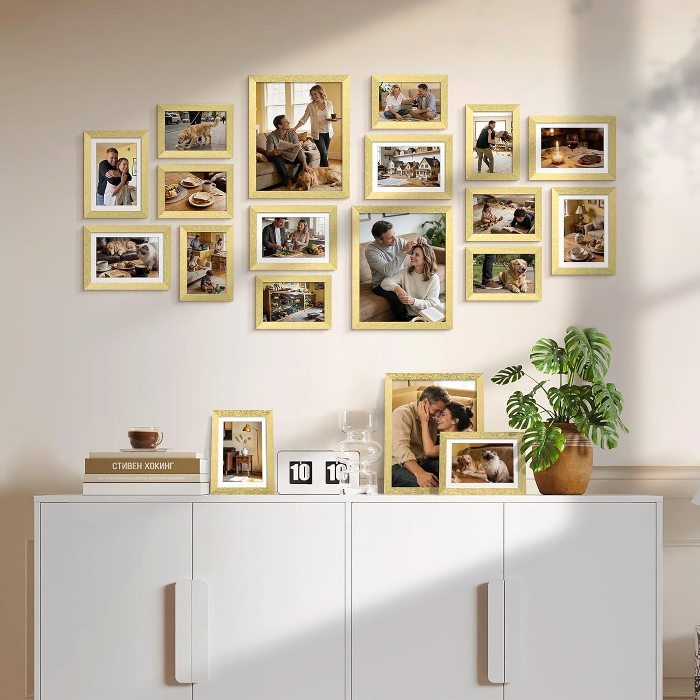 upsimples 19 Pack Picture Frames Collage Wall Decor for Mounting or Tabletop Display, Photo Gallery Frame Set for Family, Multi Sizes Including 8x10, 5x7, 4x6, Brown